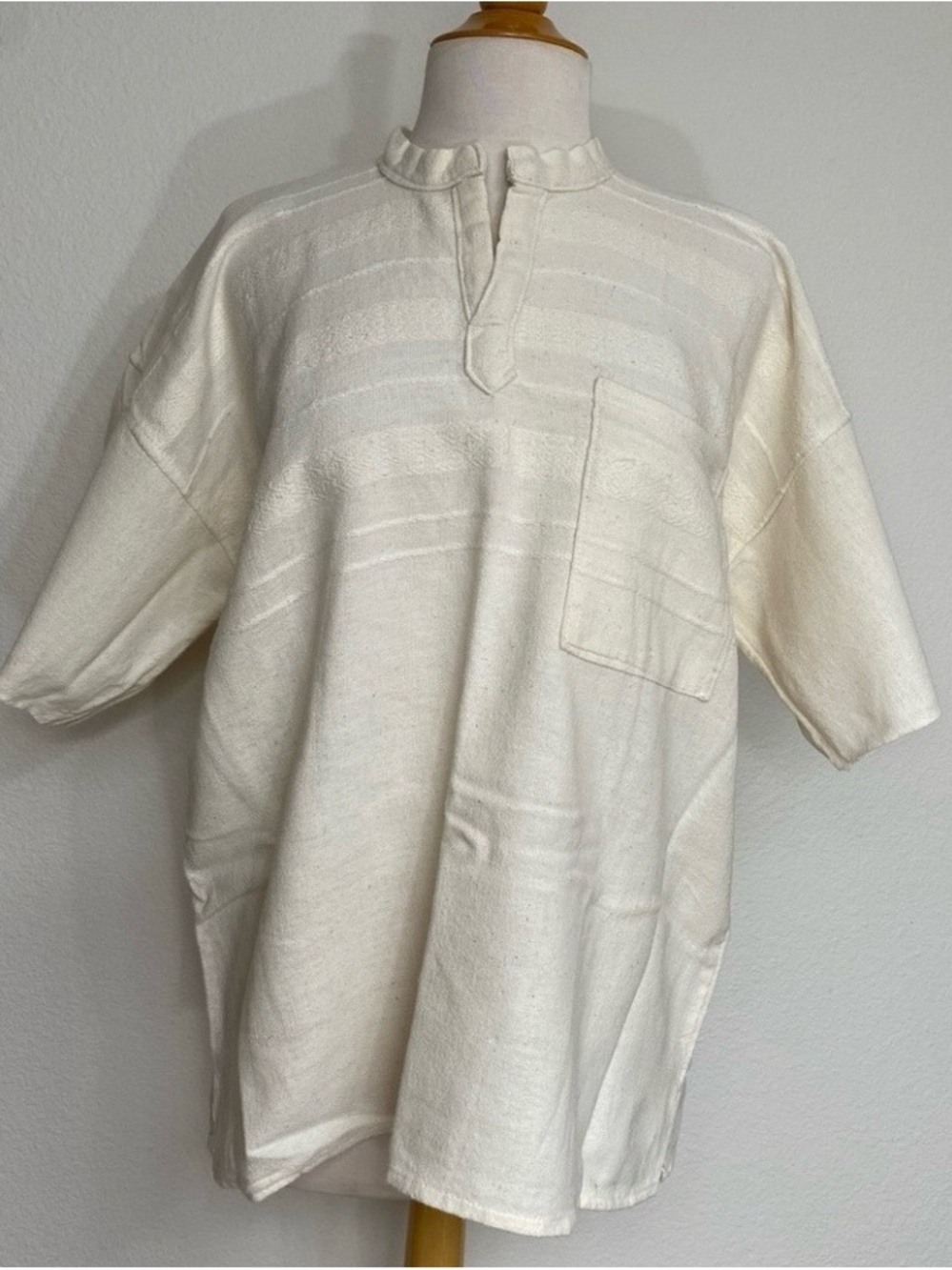 Vintage Womens Cream Textured Oversize Boxy Linen Hemp Tunic T-Shirt Size Large
